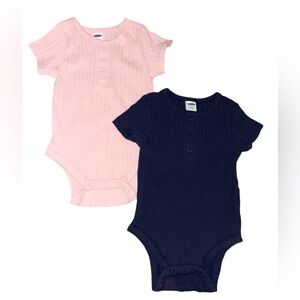 Old Navy Pink and Navy Baby Girls Ribbed One Pieces